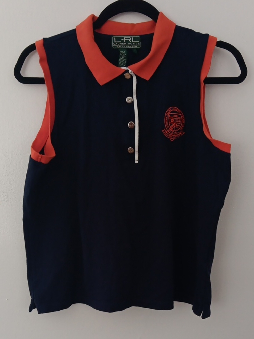 L-RL Ralph Lauren Navy Sleeveless Polo with Orange Trim #3825